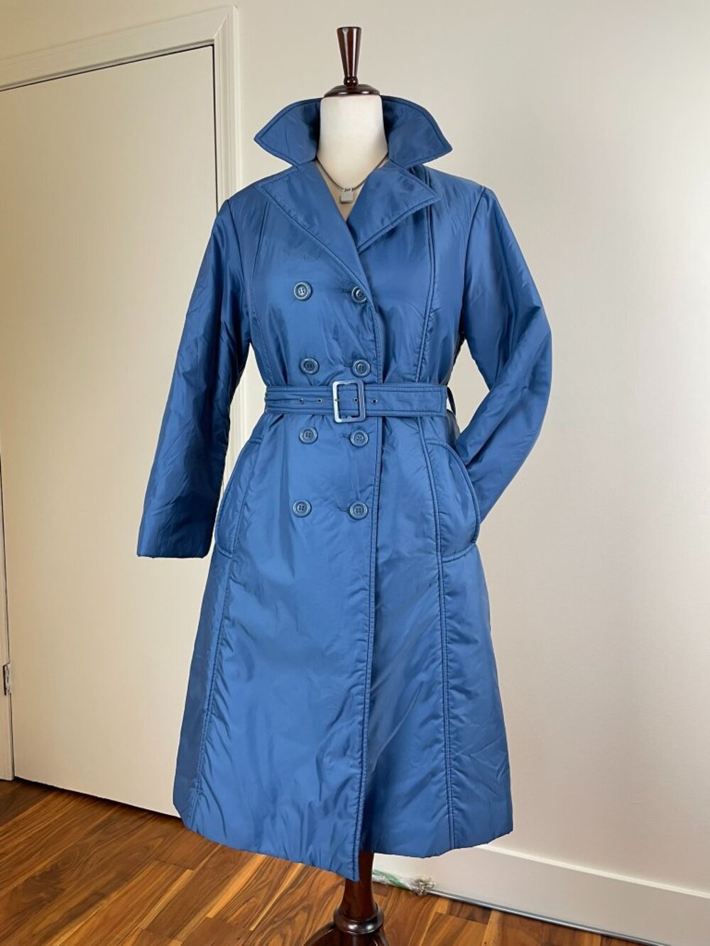80s Vintage Insulated Nylon Trench Coat, Petite Medium